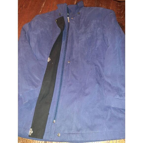 Large London Fog Blue Long Sleeve Front Zip Jacket Coat Drawstring Waist No Hood - Picture 3 of 7